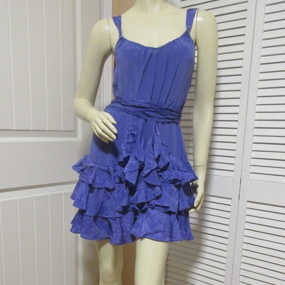 Rebecca Taylor Ruffle Tiered Cocktail Party Dress 6 100% SILK Floral Purple Boho - Picture 5 of 8